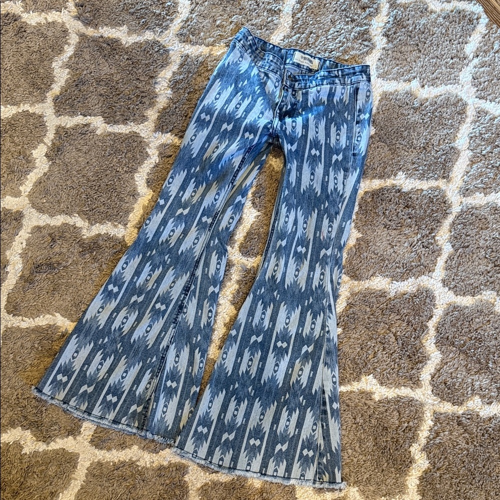 Rock & Roll Denim Blue Patterned Flare Jeans